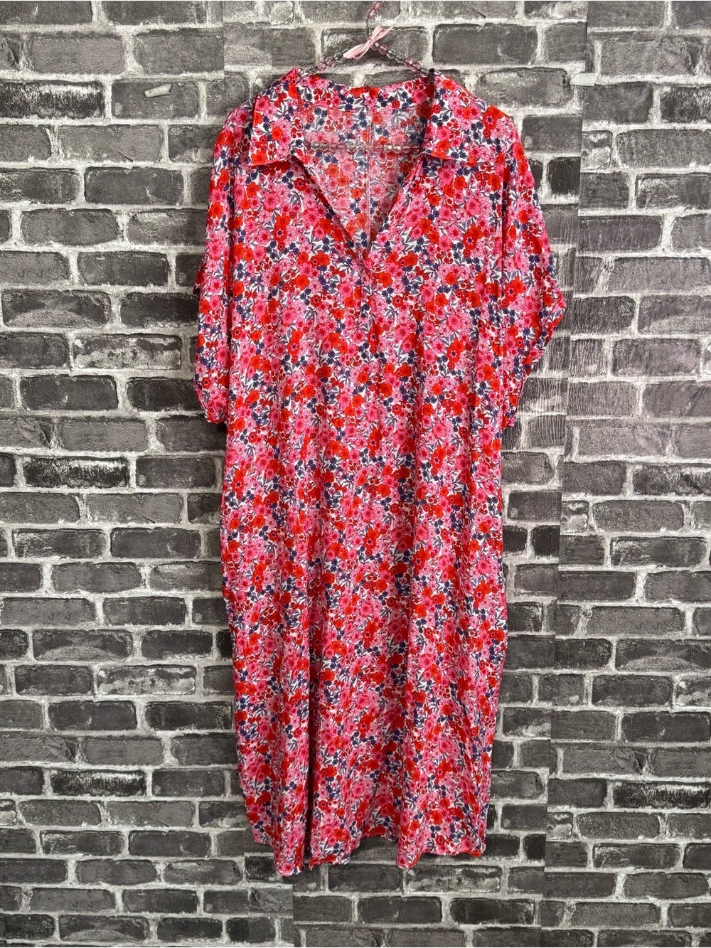 Draper James midi dress pink floral vneck pockets